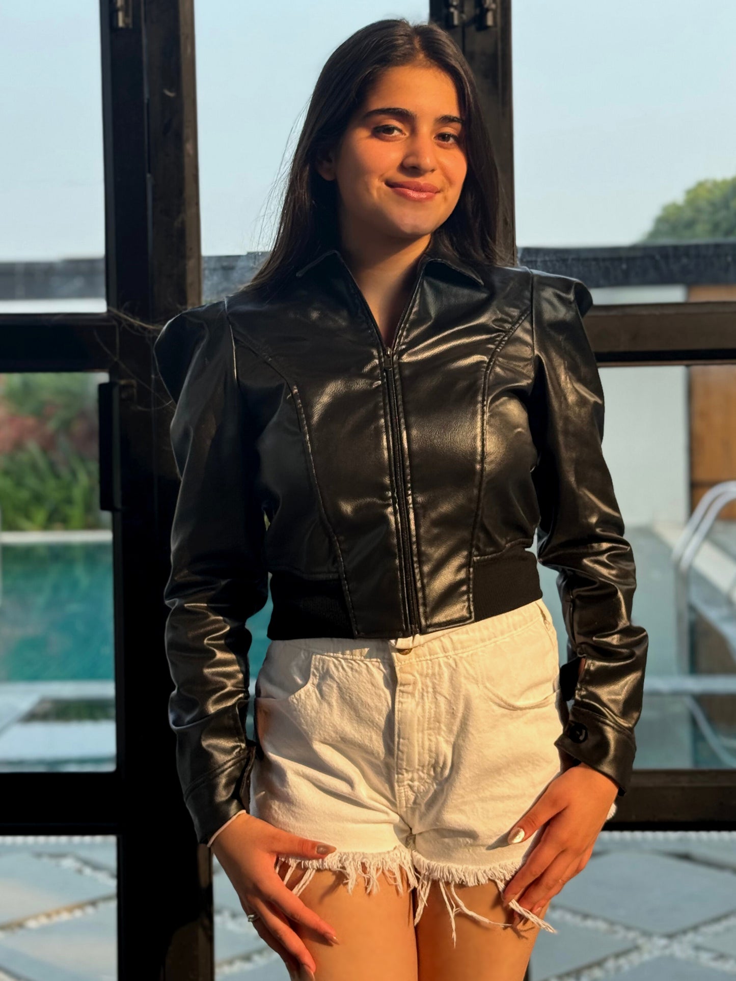 TANDUL Leather Black Solid Jacket For Women
