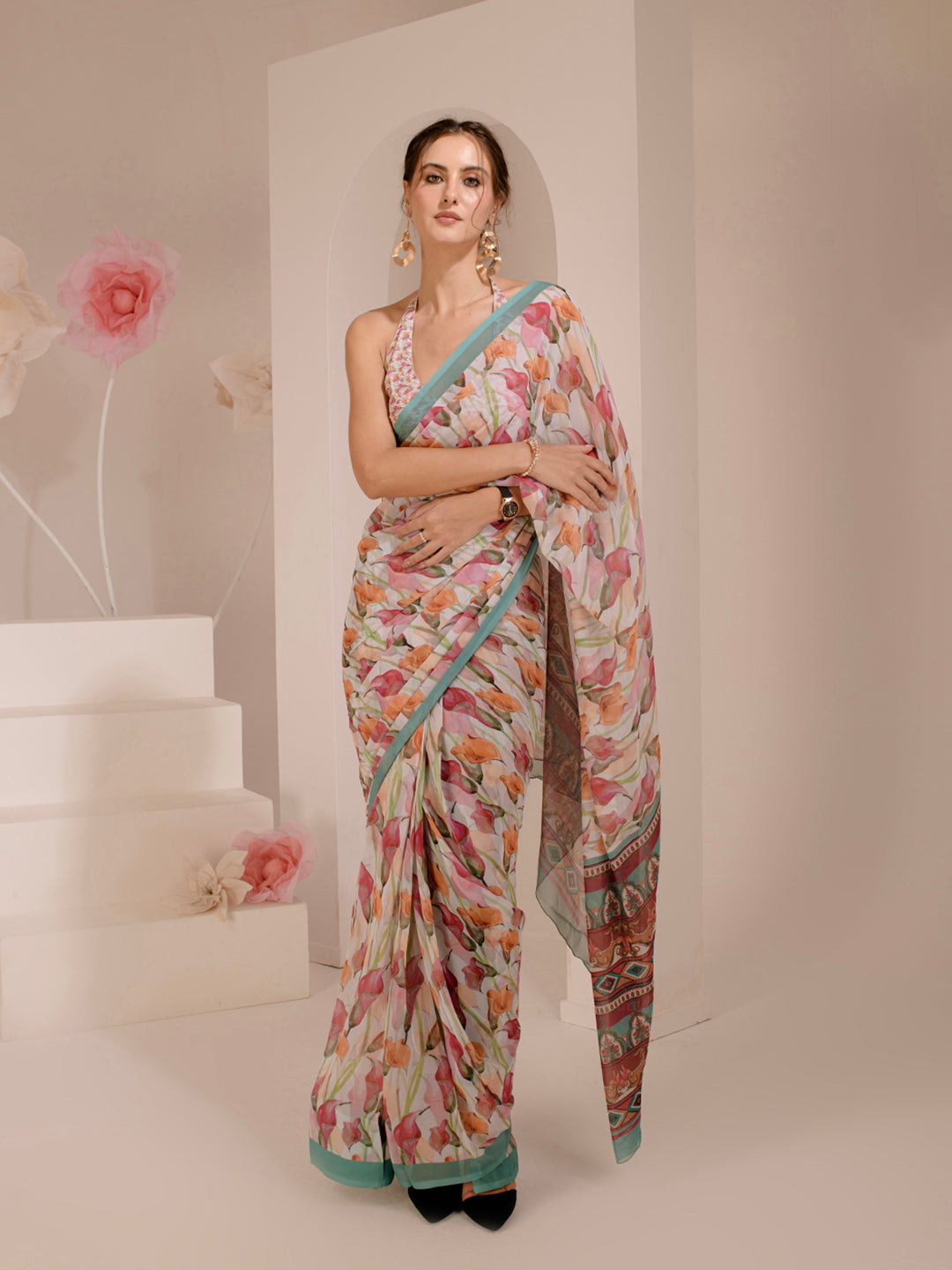 ELTIRE Exquisite Printed Bollywood Style Georgette Saree