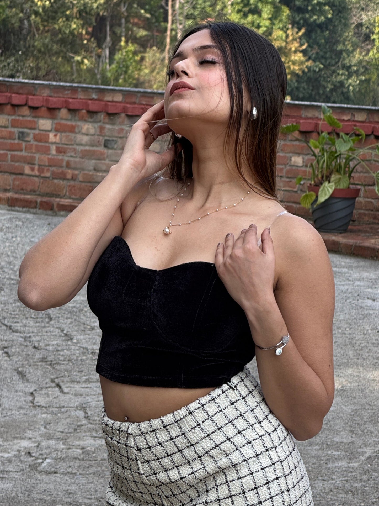 TANDUL Women Stylish Black Velvet Top