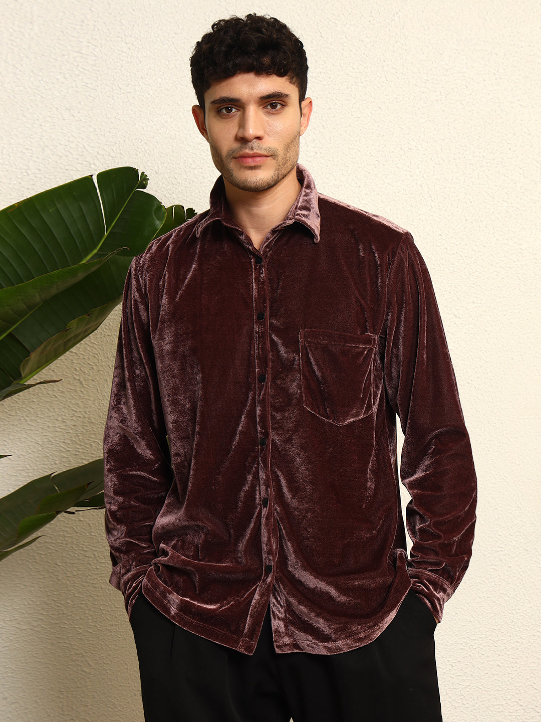 TANDUL Mens's Alluring Purple Velvet Shirt