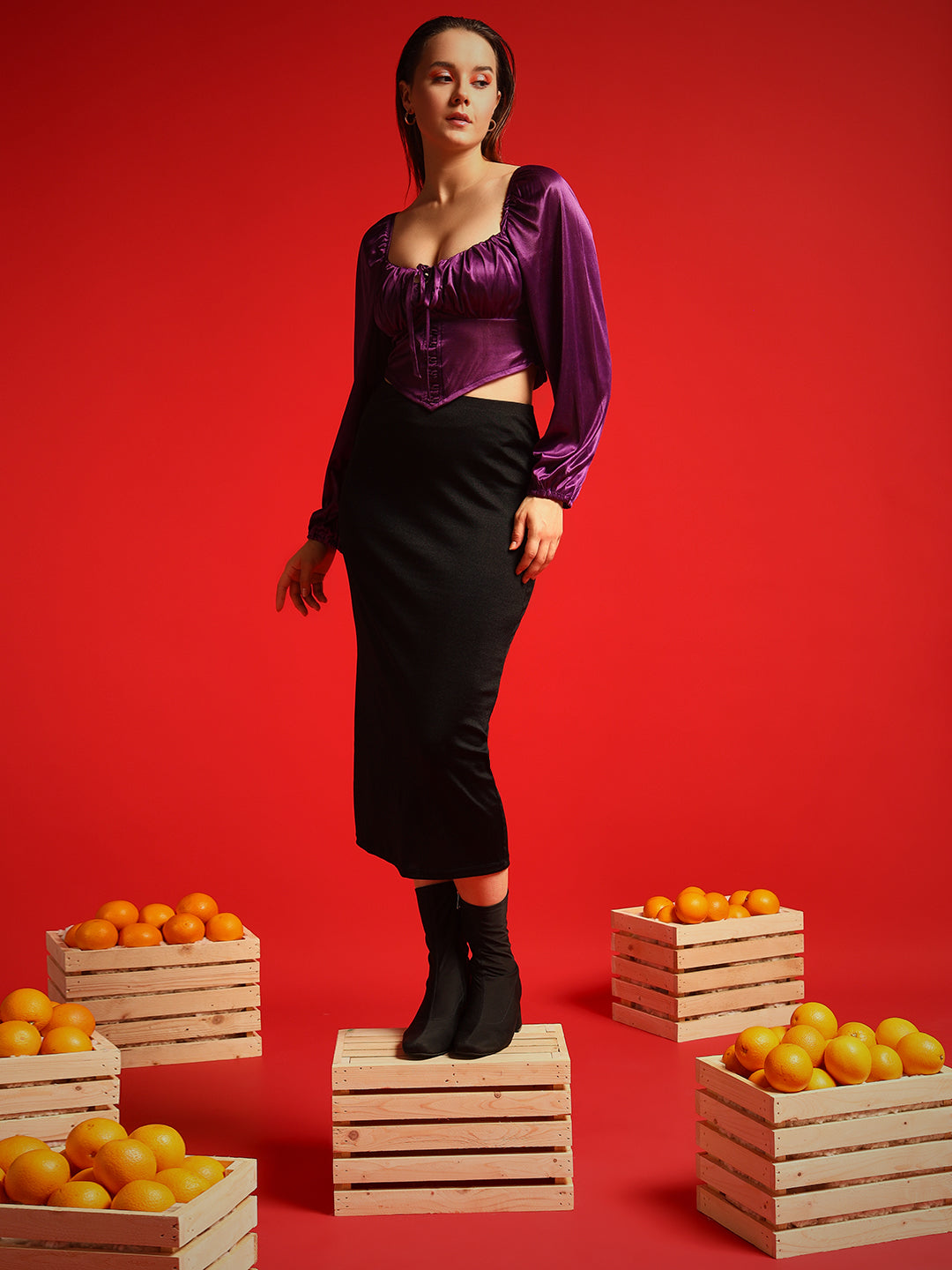 TANDUL  Casual Balloon Sleeve Self Design Women Purple Top