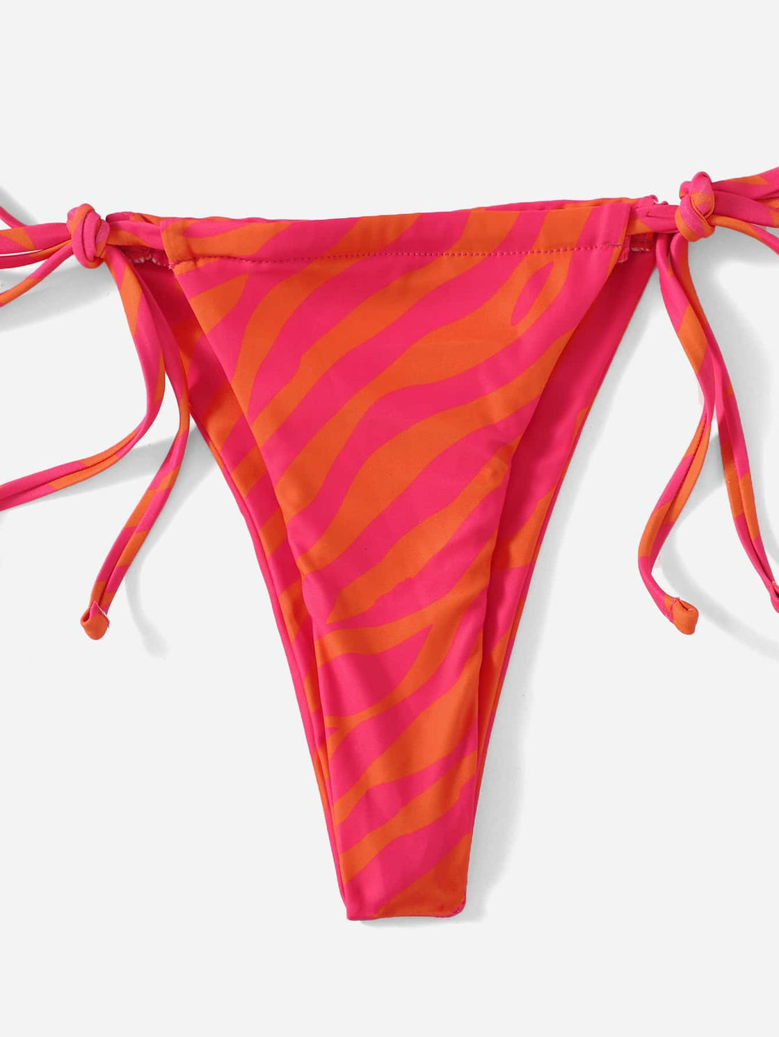 ELTIRE  Pink  Zebra Striped Pattern Thong Bikini