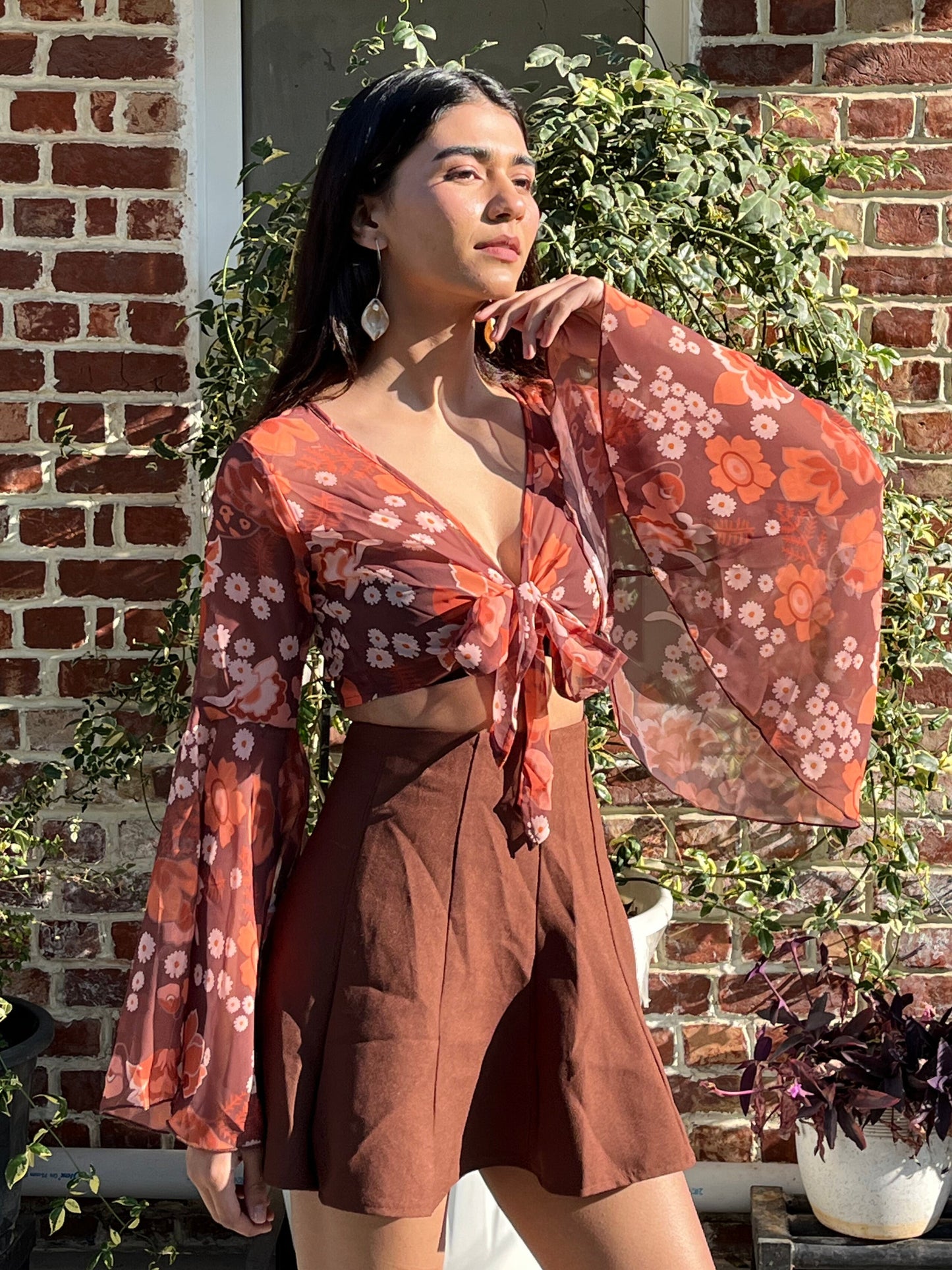 TANDUL Women Fit and Flare Brown Top