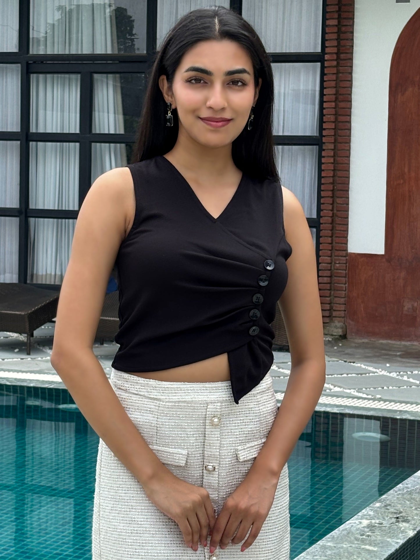 TANDUL Women Black Detailed Top