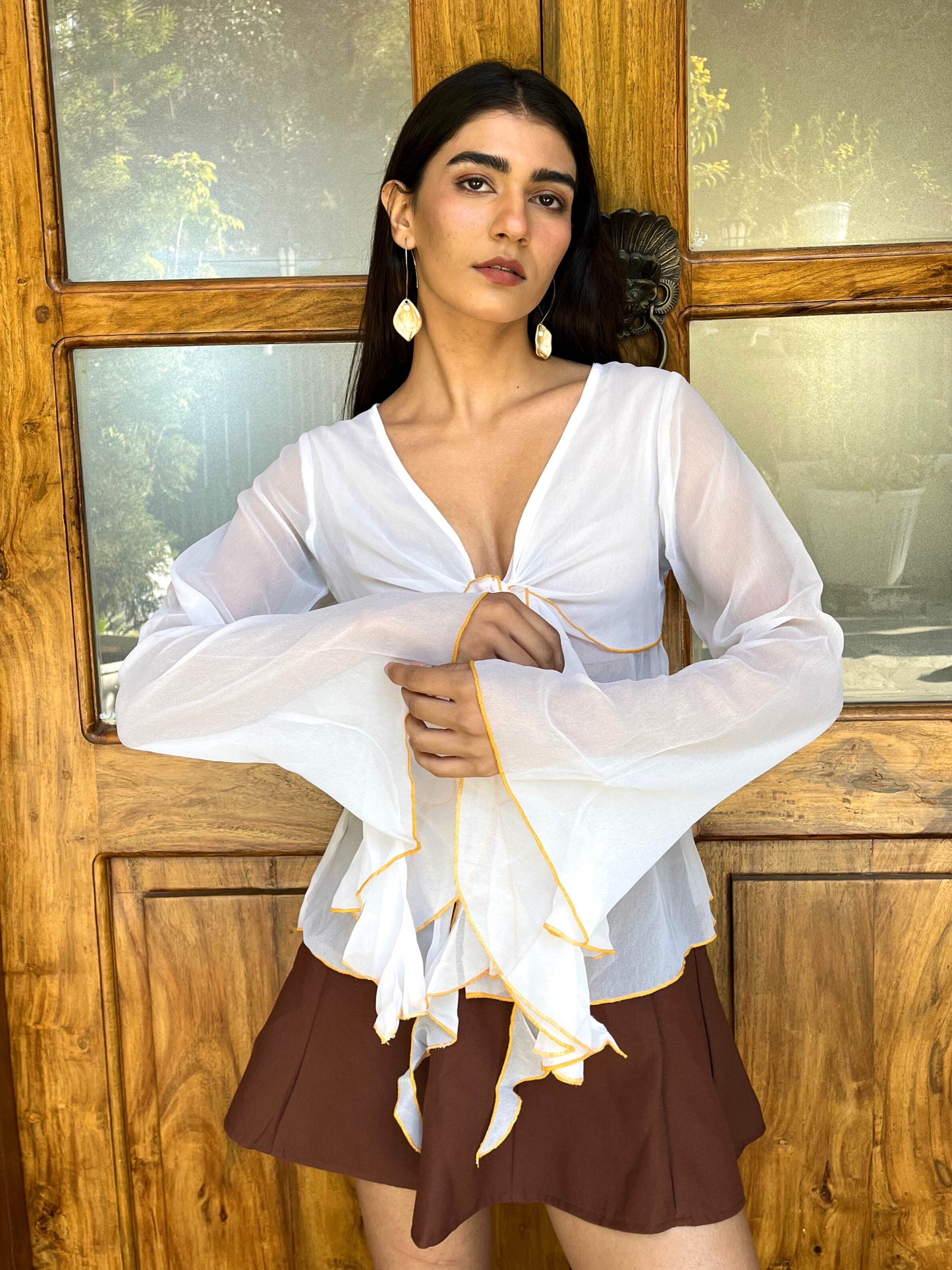 TANDUL Elegant White Frill Top