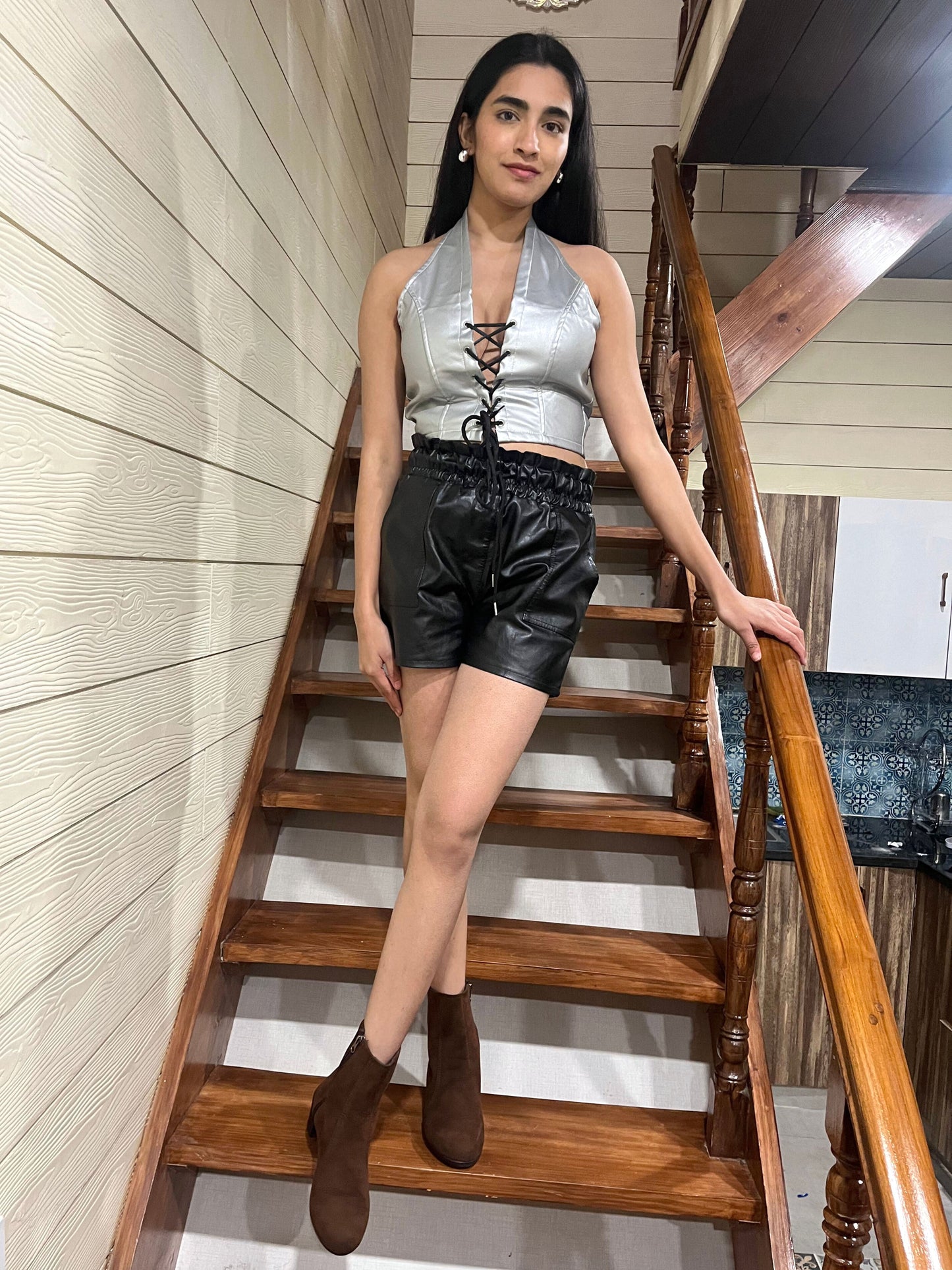 TANDUL Casual Sleeveless Solid Women Silver Top