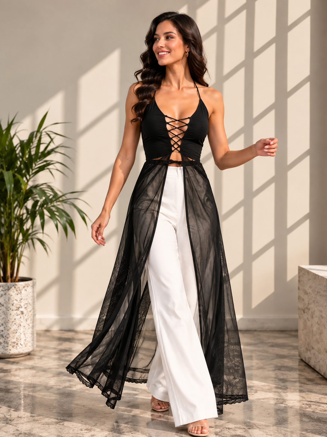 TANDUL Women Gothic Avant-Garde Georgette Sheer Shrug