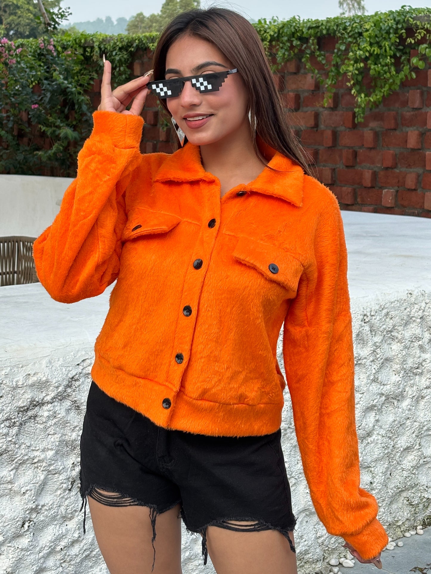 TANDUL Women Orange Fur Jacket