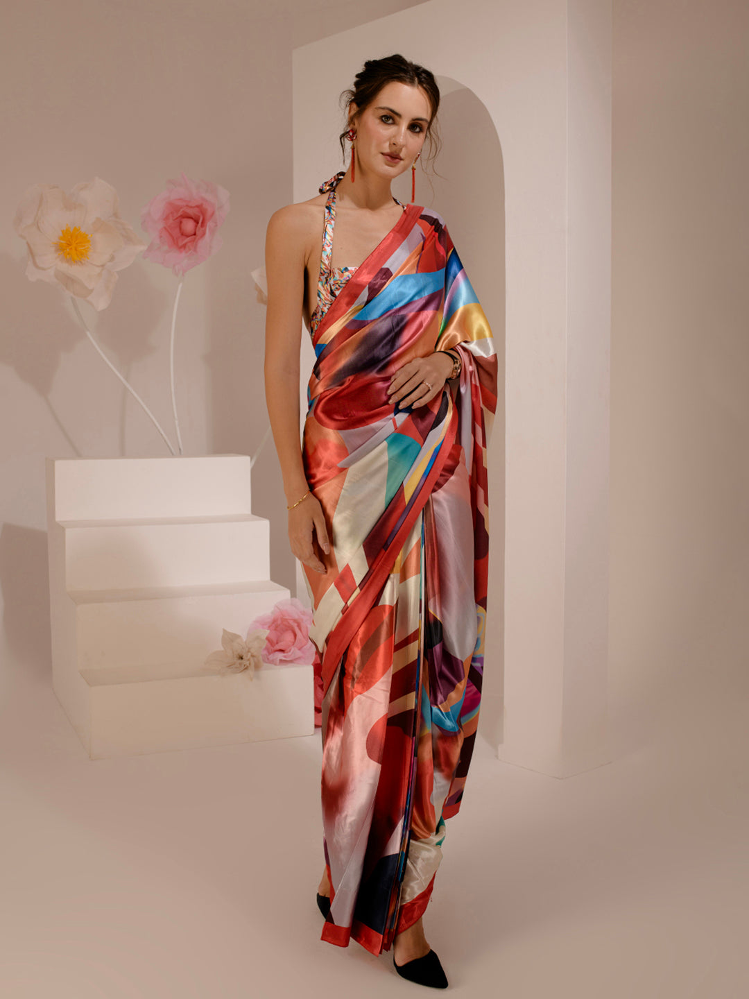 ELTIRE Exquisite Printed Bollywood Style Satin Saree
