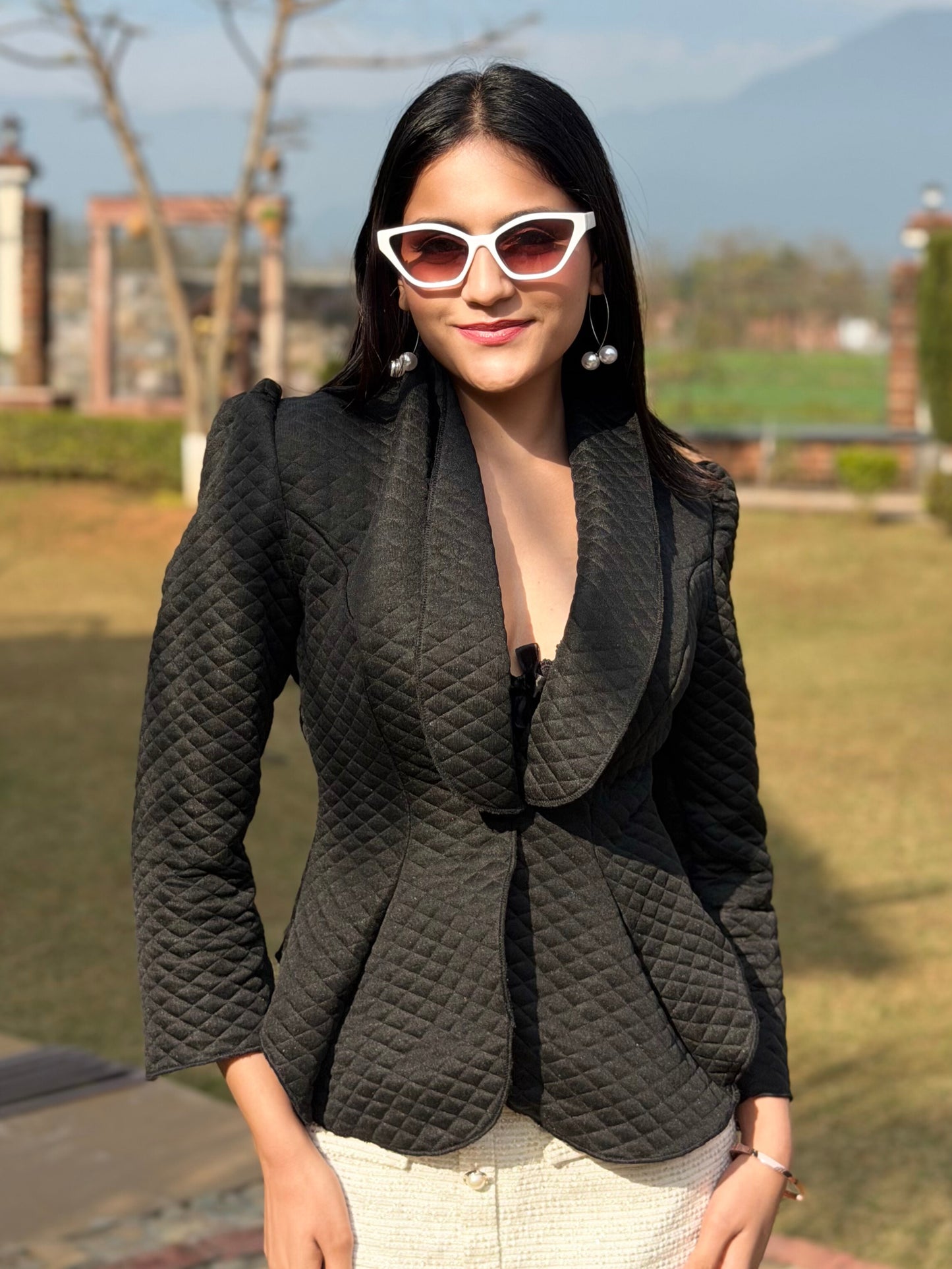 TANDUL Women Sleek Black Quilt Blazer