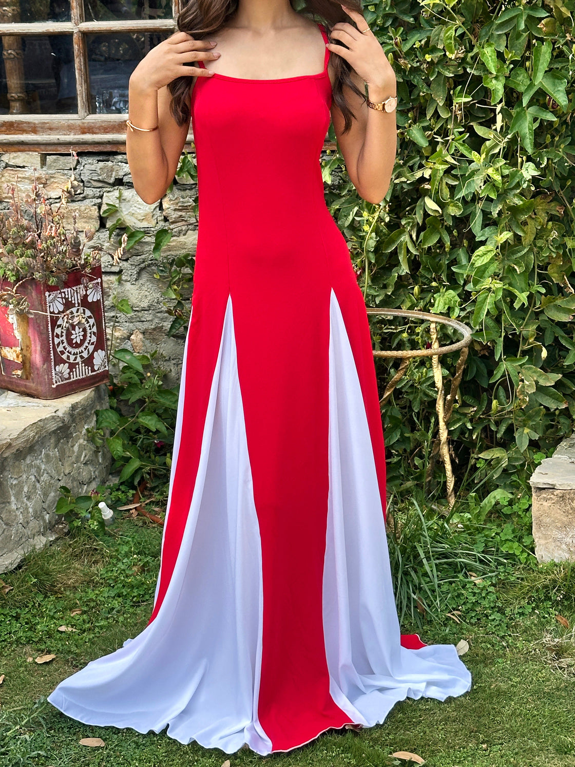 TANDUL Stunning Red and White Flared Dress