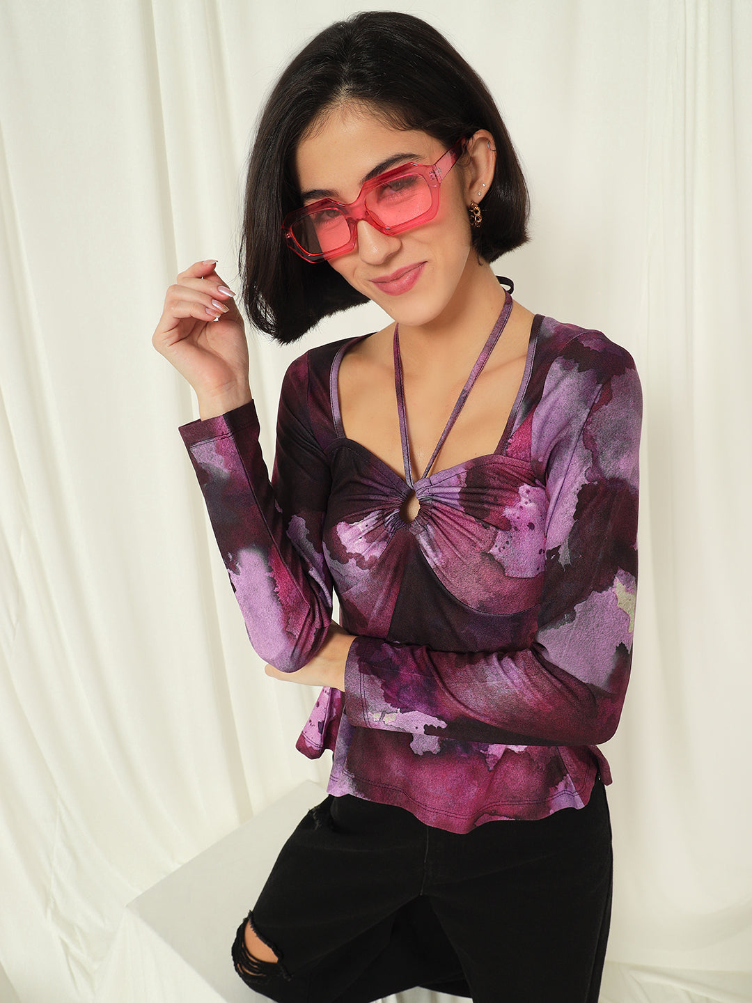 TANDUL  Casual Regular Sleeves Tie & Dye Women Purple Top
