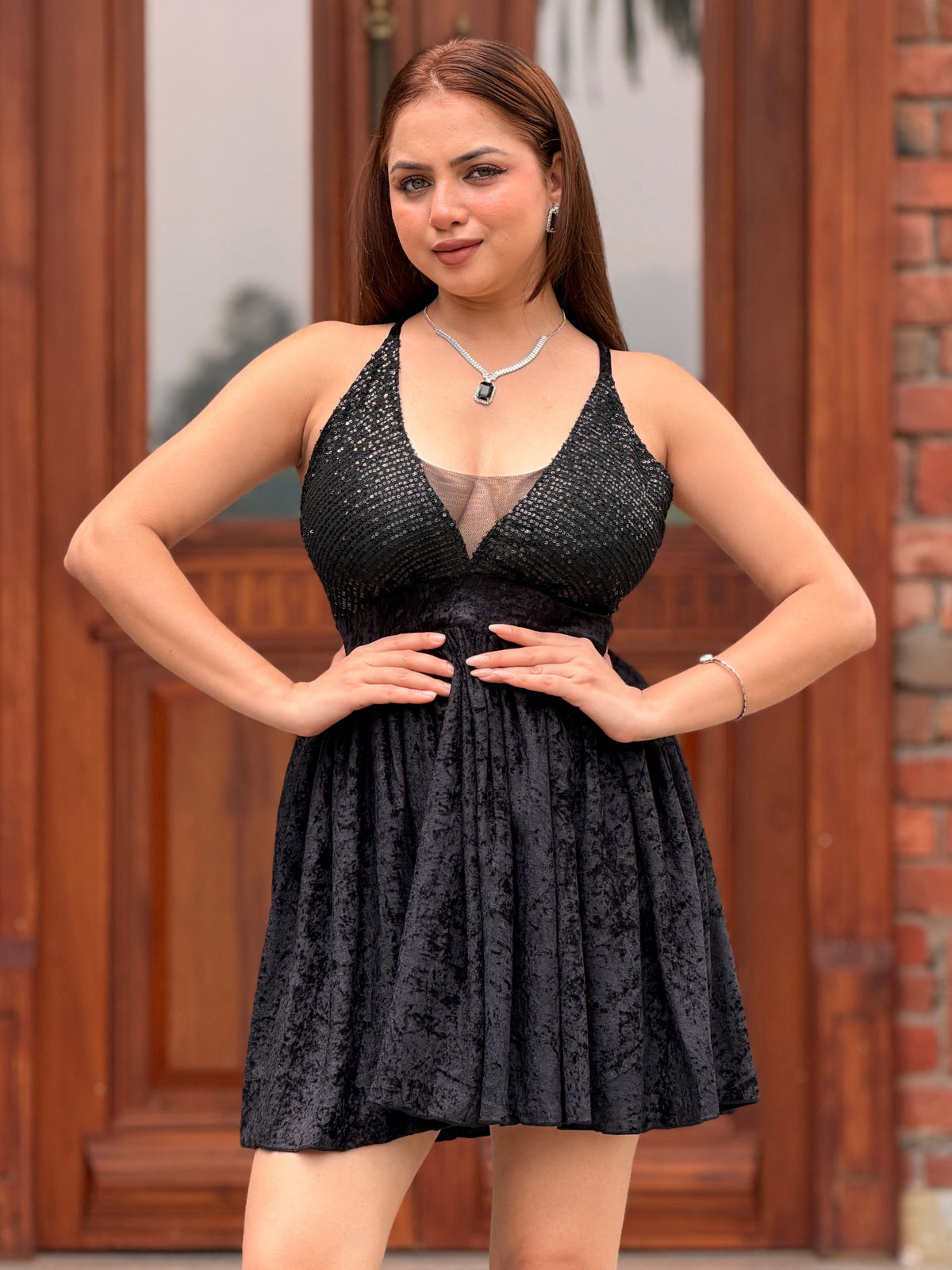 TANDUL Women Glamorous Black Sequin Dress
