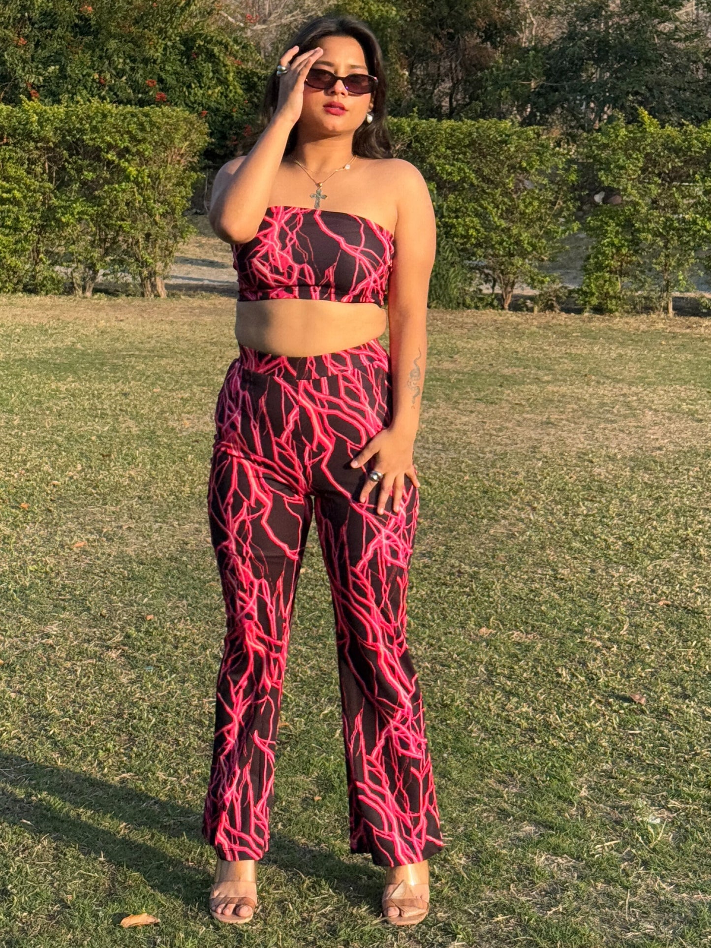 TANDUL  Women Two Piece Dress Gold Dress