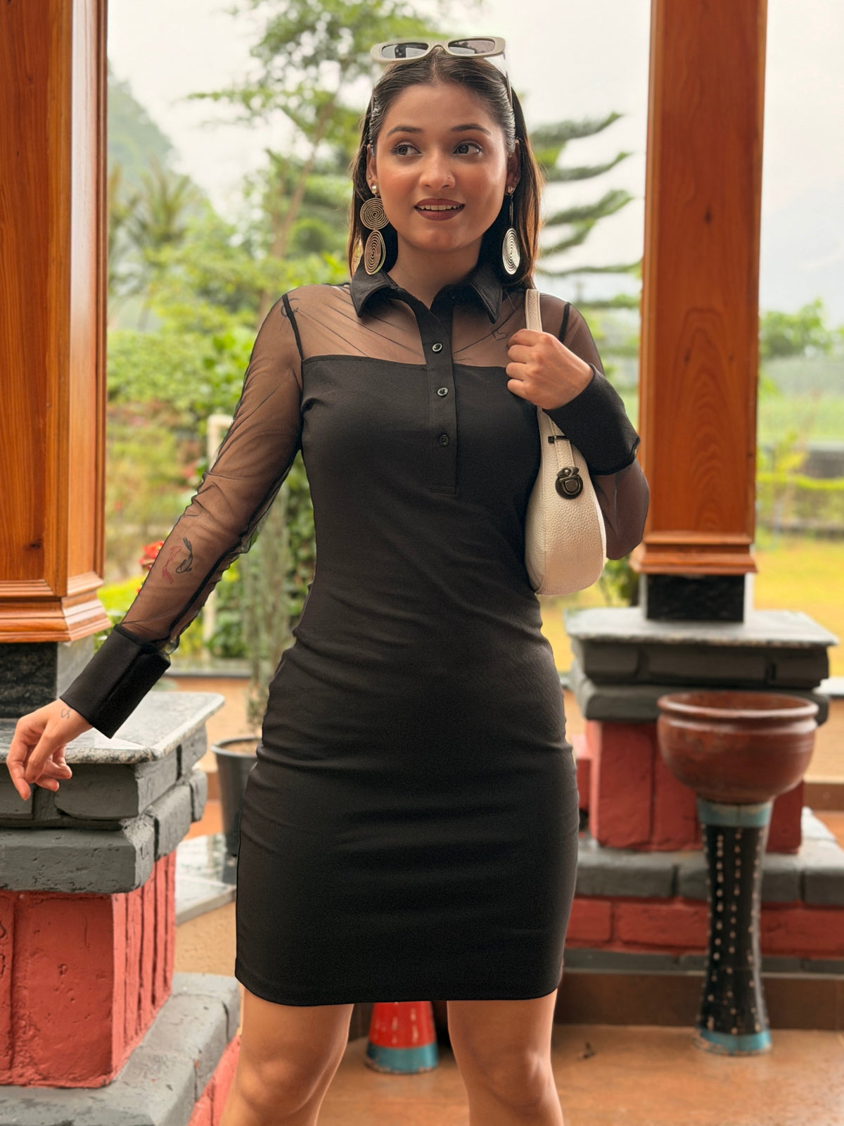 TANDUL Women Chic Black Midi Dress