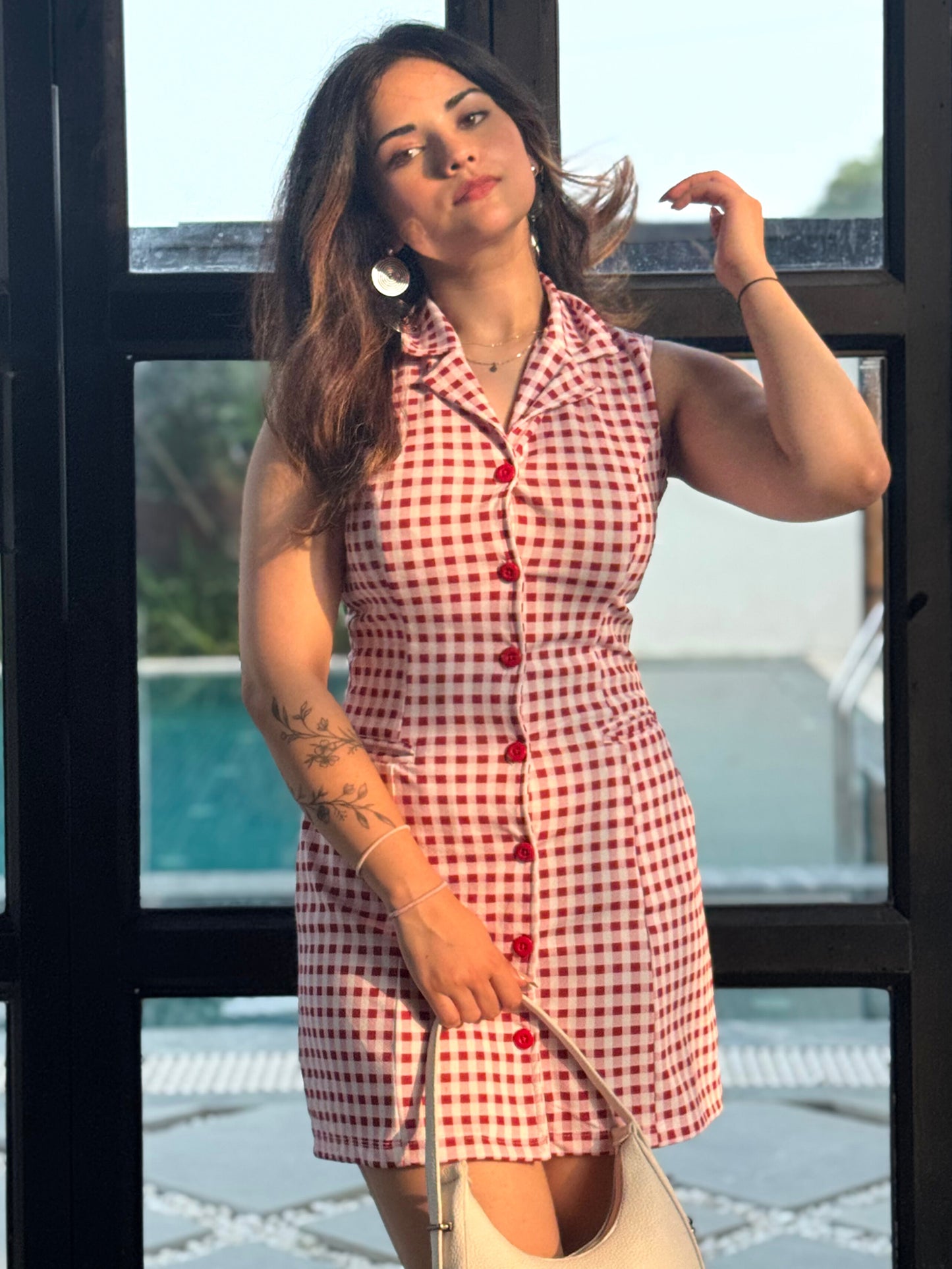 TANDUL Women Charming Red and White Checkered Dress