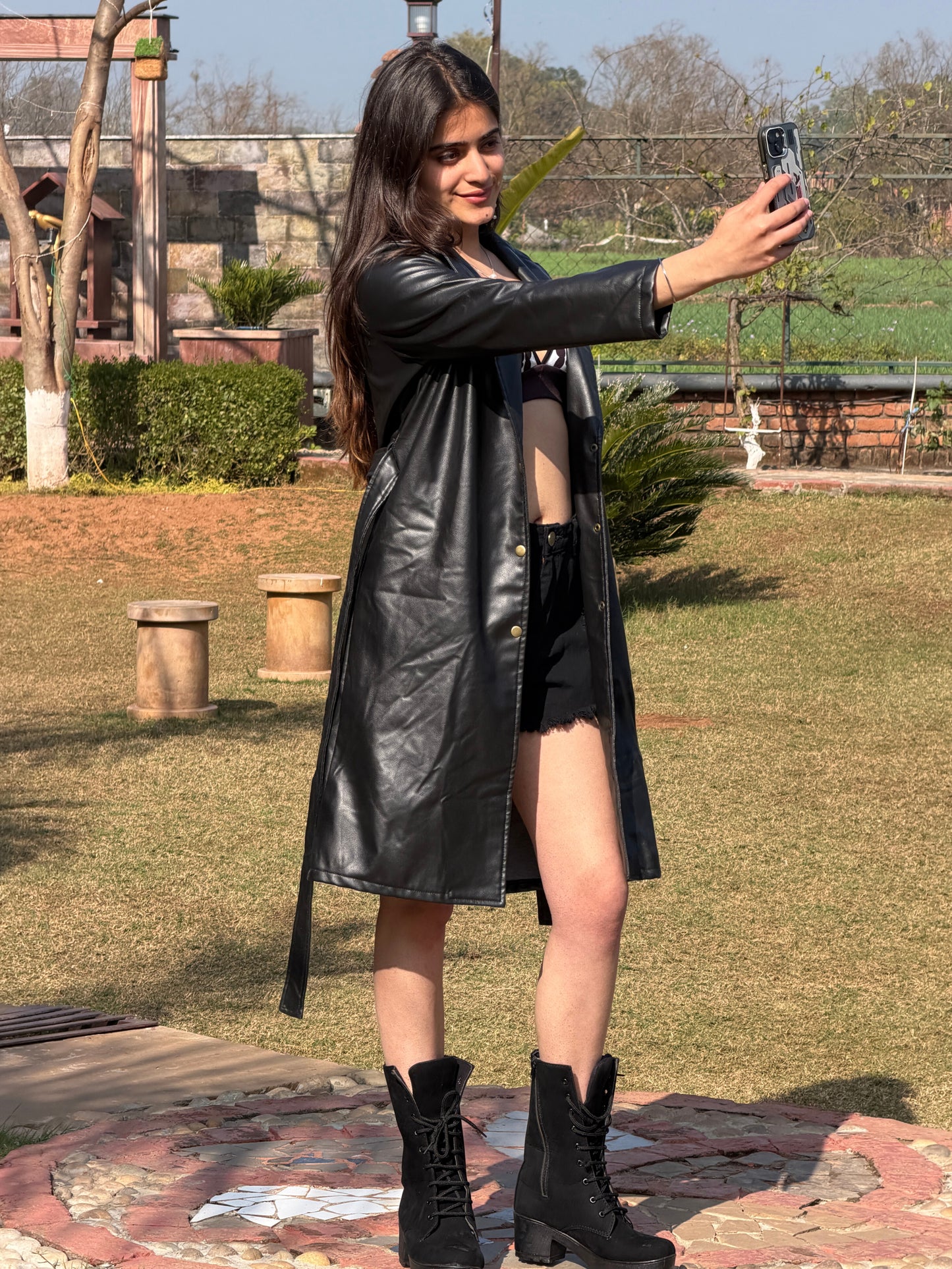 TANDUL Women Stunning Black Leather Coat
