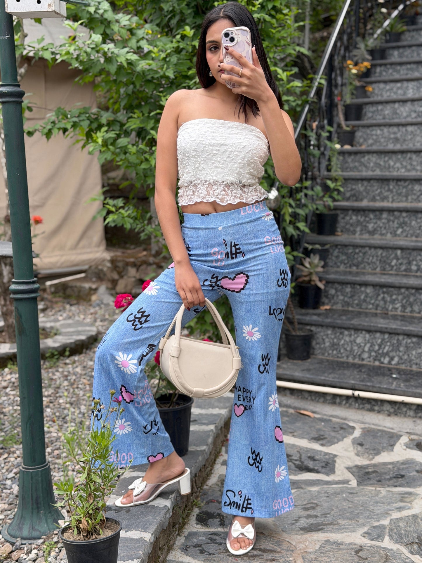 TANDUL Flared Fit Women Denim Printed Trousers