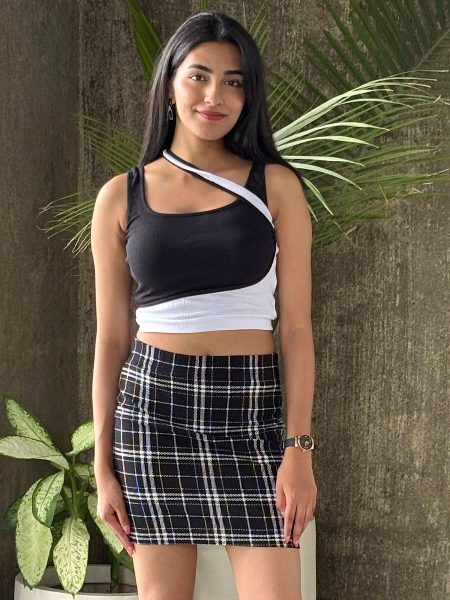 TANDUL Women Black and White Rib Top