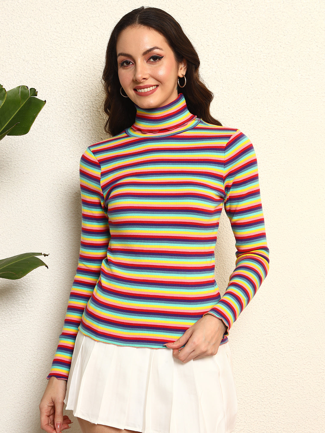 TANDUL Women Multicolor Striped Highneck