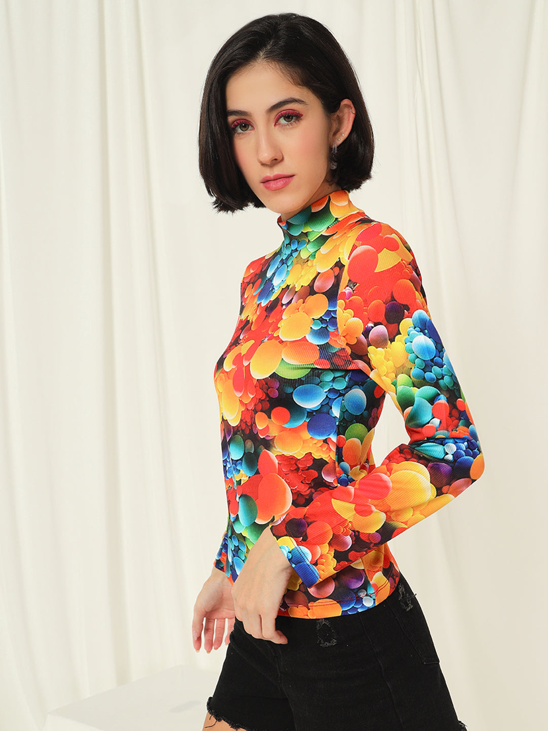 TANDUL  Women Graphic Print High Neck Multicolor Sweater