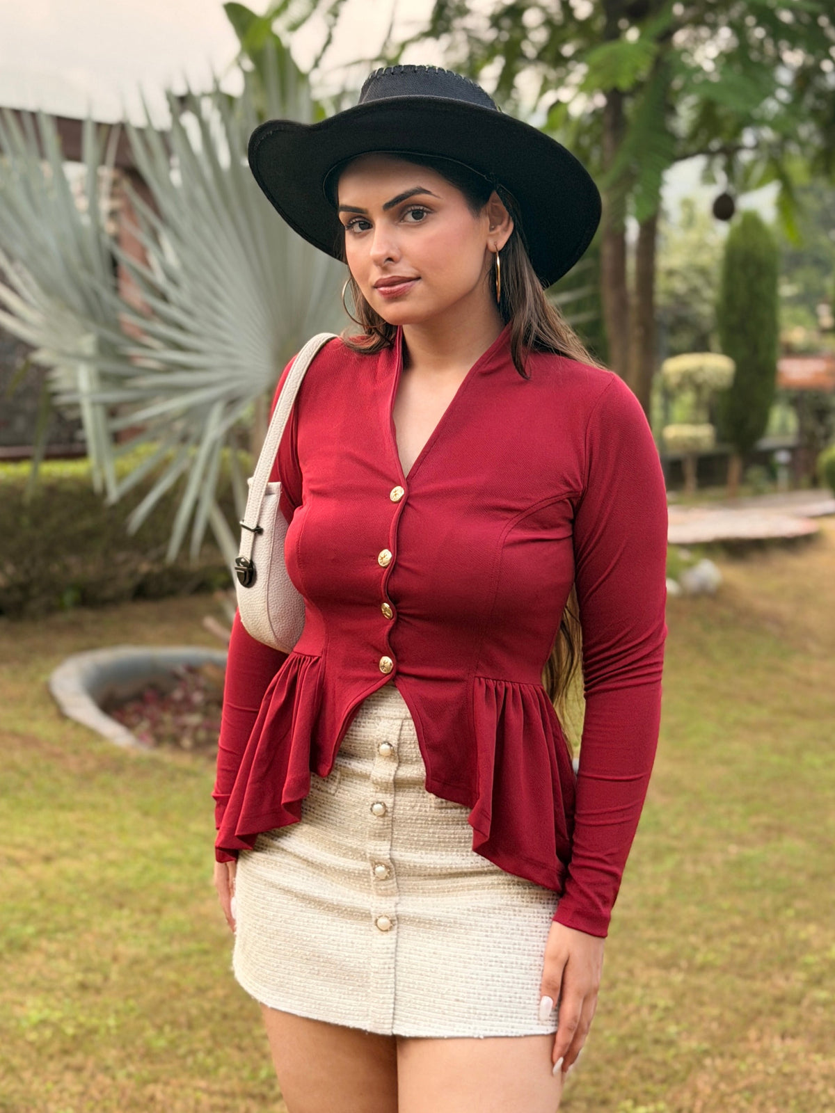 TANDUL Women Chic Maroon Tailored Full Sleeve Top