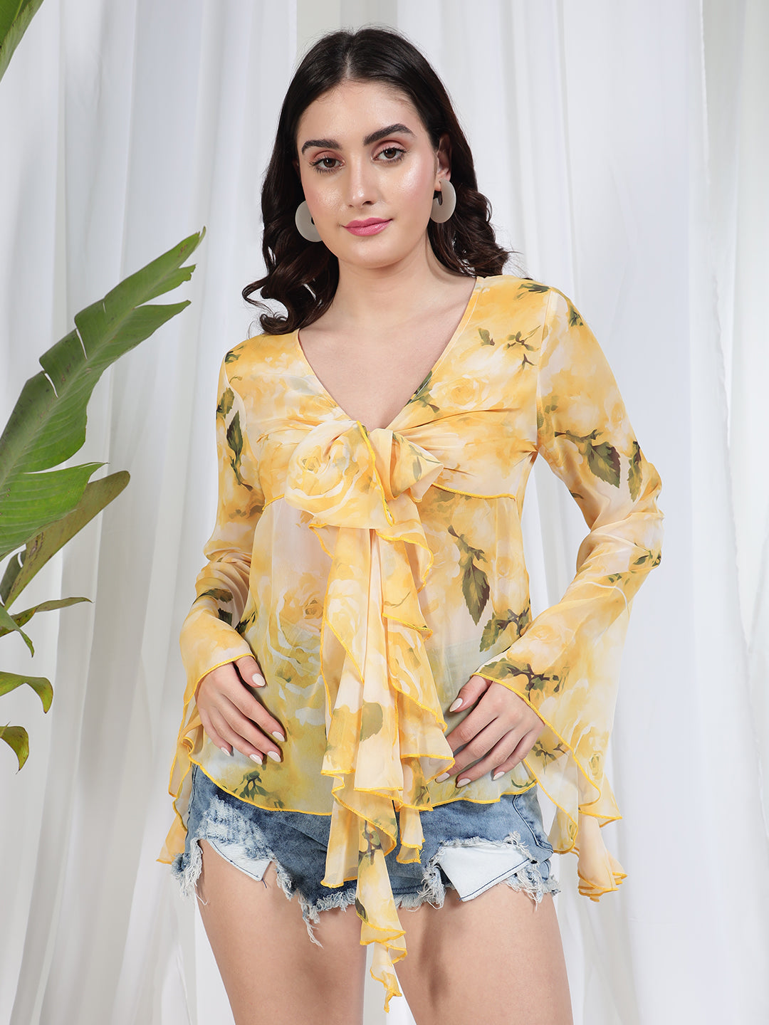 TANDUL Yellow Printed Georgette Top