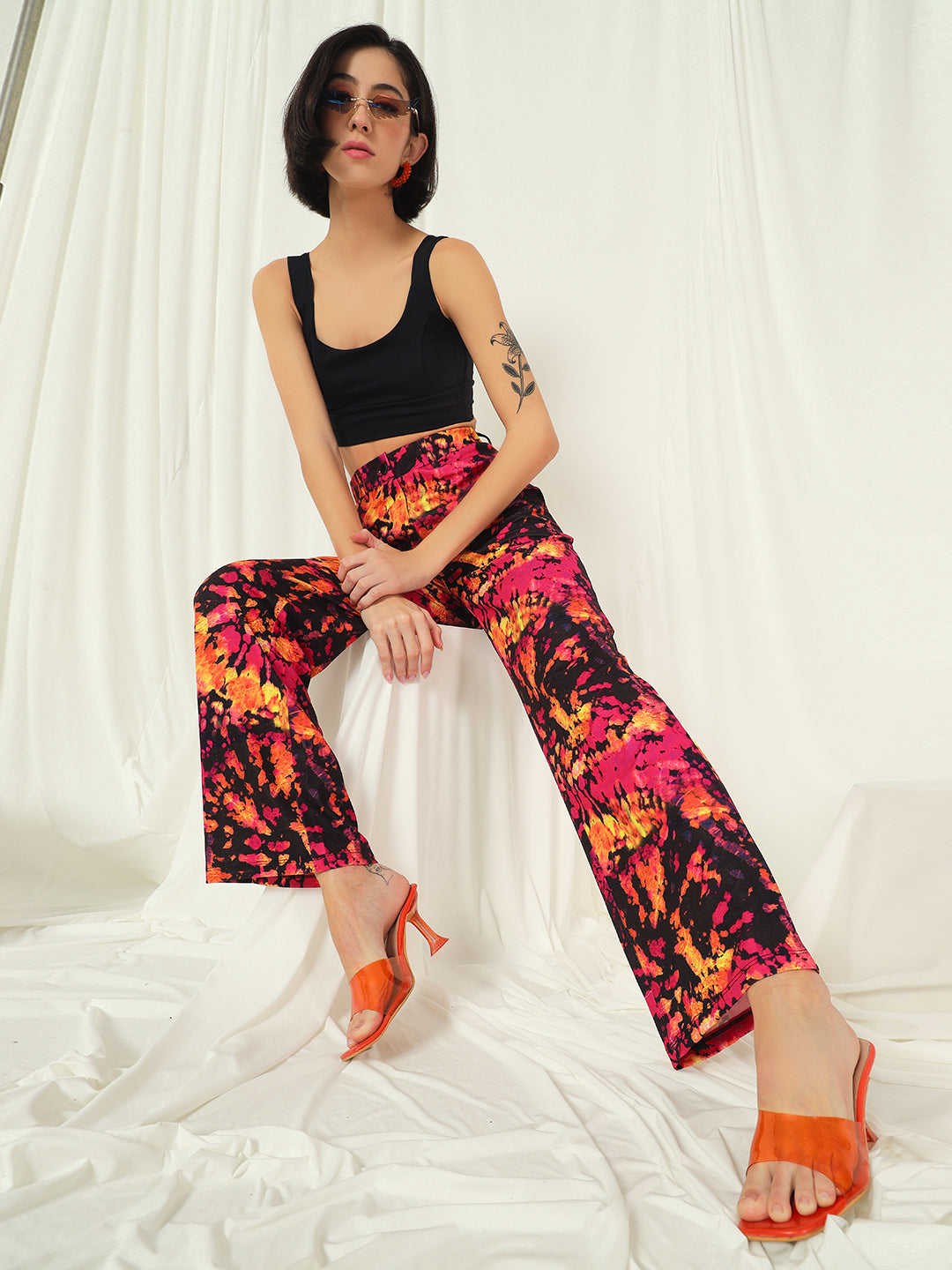 TANDUL  Women Regular Fit Multicolor Lycra Blend Trousers