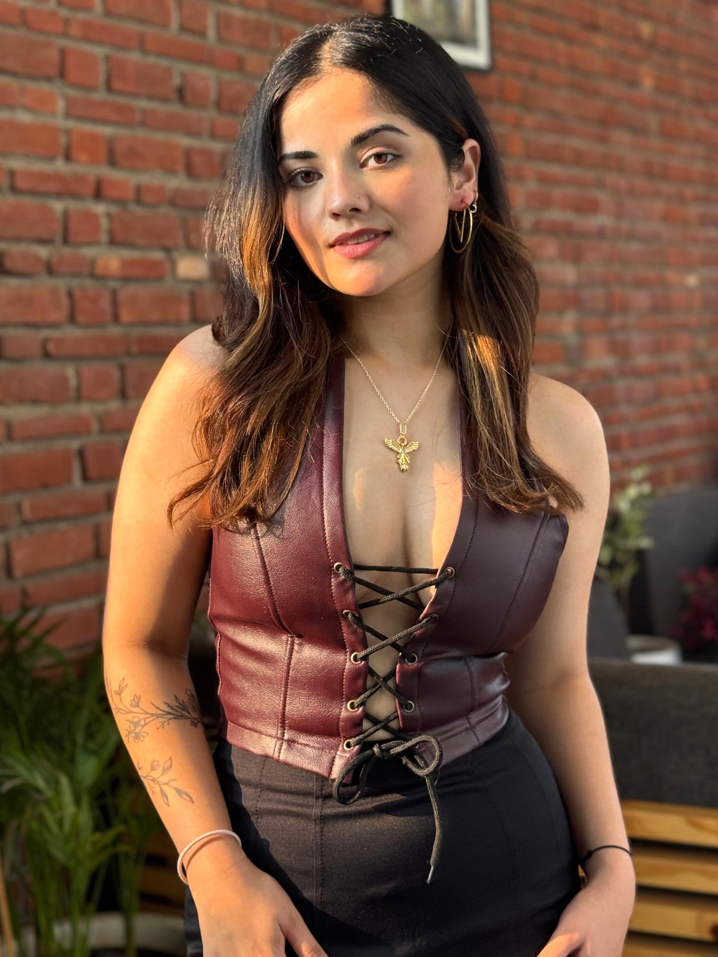 TANDUL  Casual Sleeveless Solid Women Brown Top