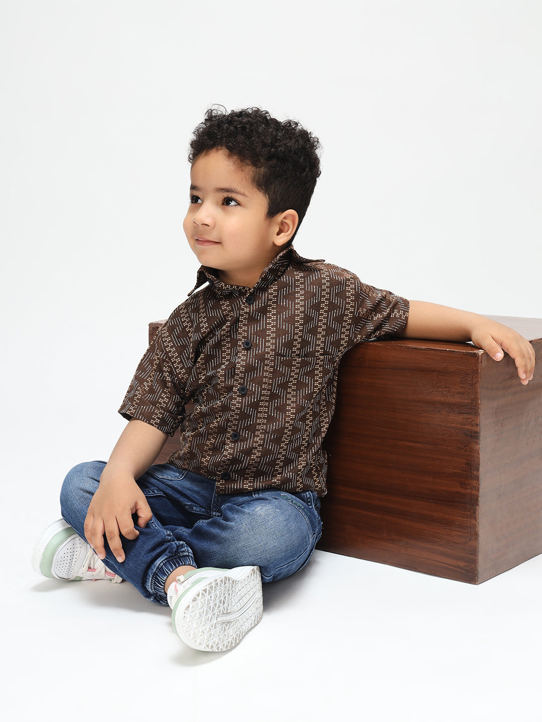 Boys Stylish Brown Shirt Printed Casual Shirt