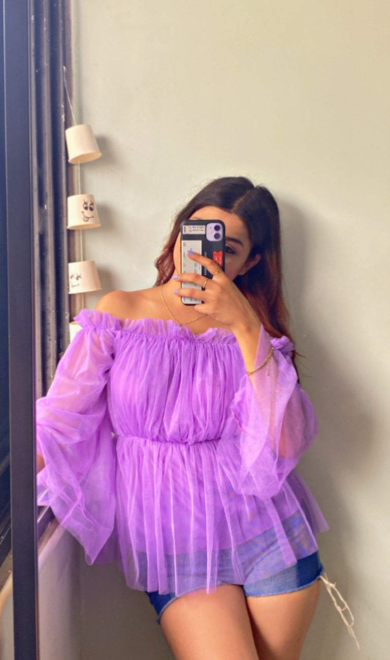 Casual Off Shoulder Sleeve Solid Women Purple Top