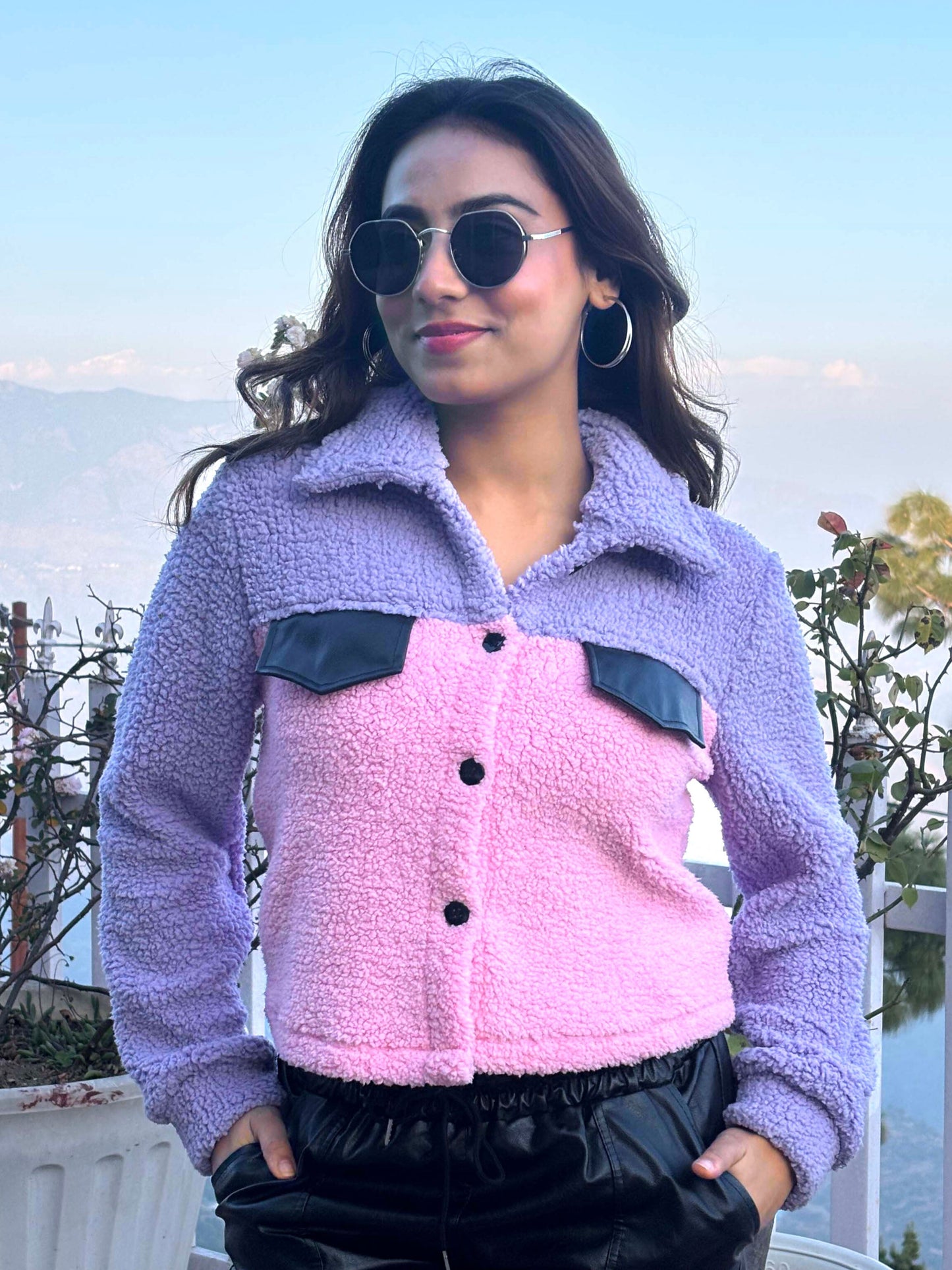 TANDUL Women Pink and Purple Fur Jacket