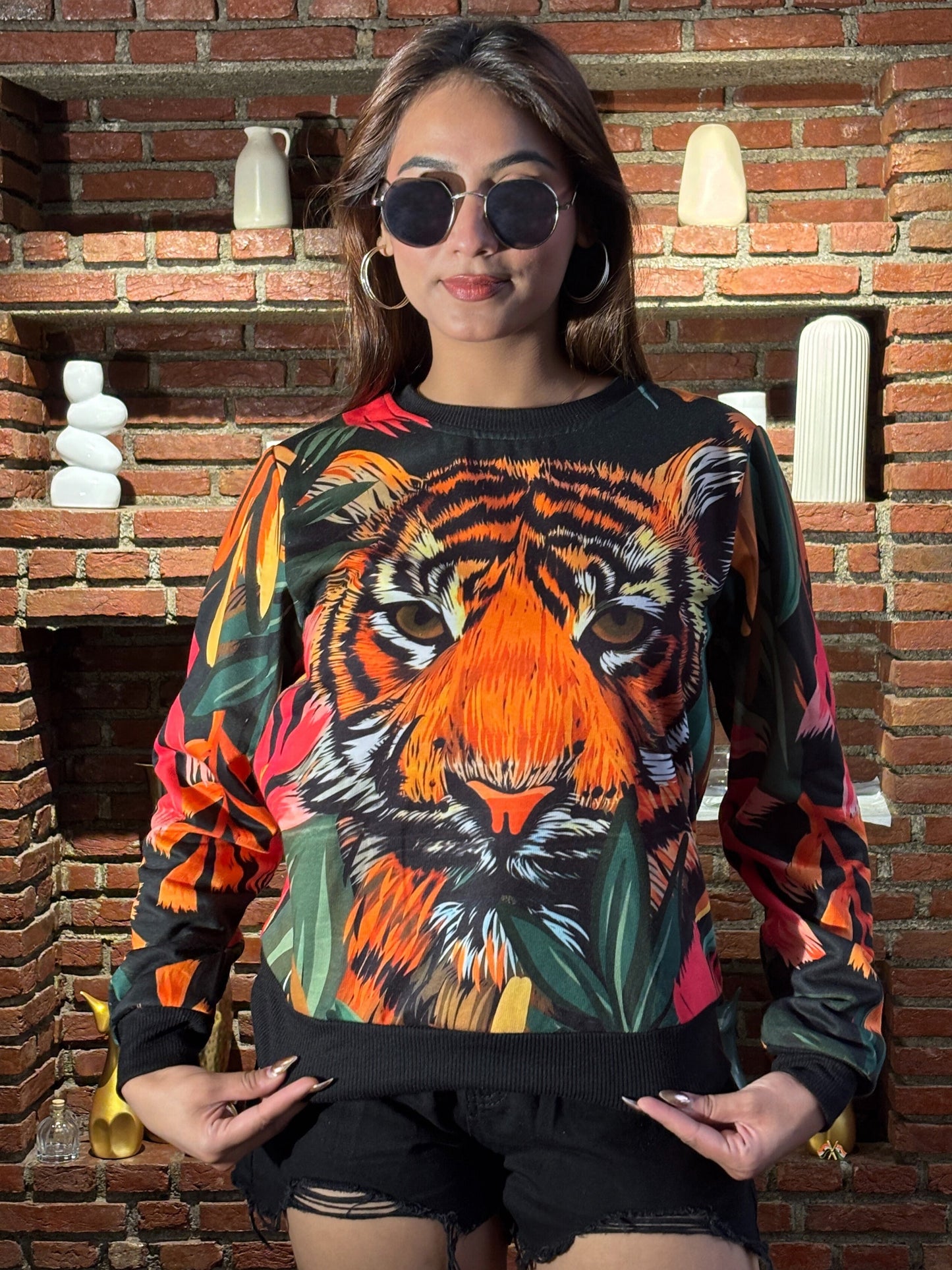 TANDUL Women Vibrant Tiger Sweatshirt
