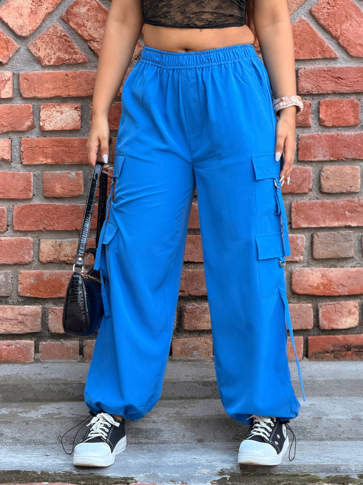 TANDUL Women Cobalt Blue Utility Parachute Cargo Trouser
