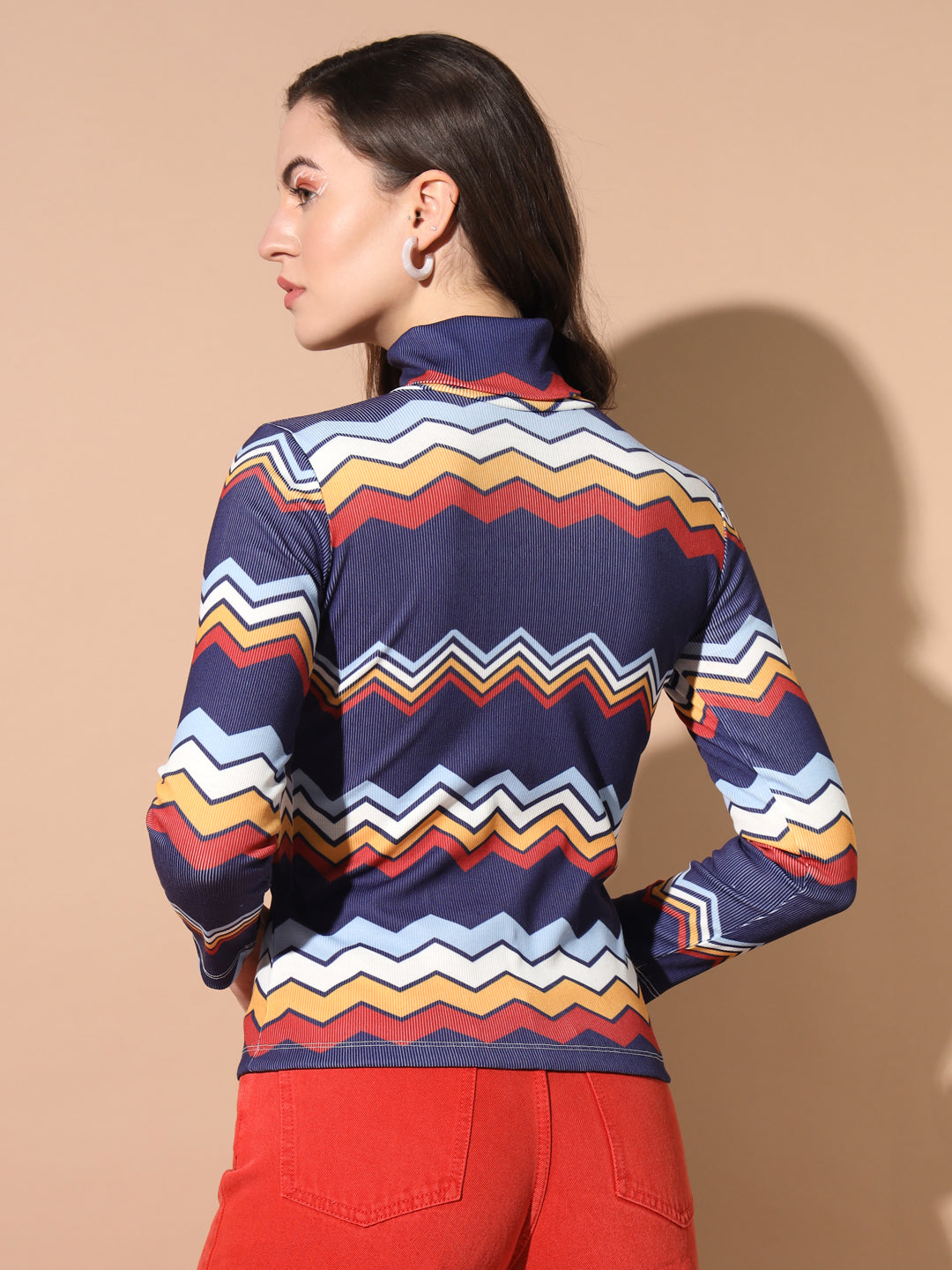 TANDUL Women Printed High Neck Multicolor Sweater