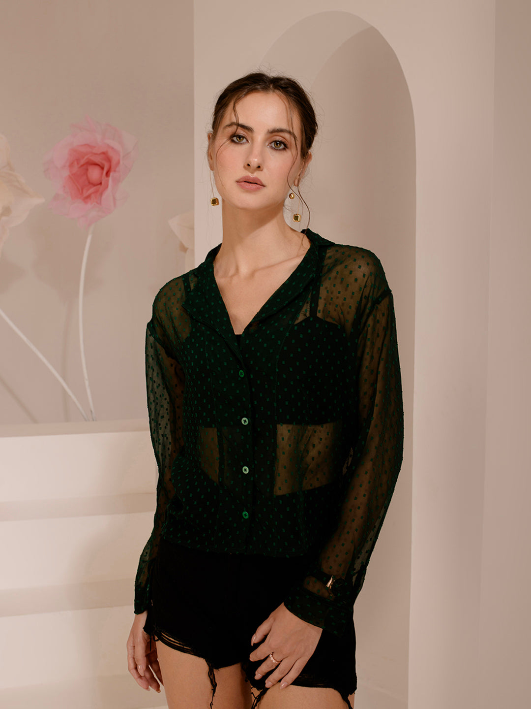TANDUL  Women Regular Fit Solid Built-up Collar Casual Shirt