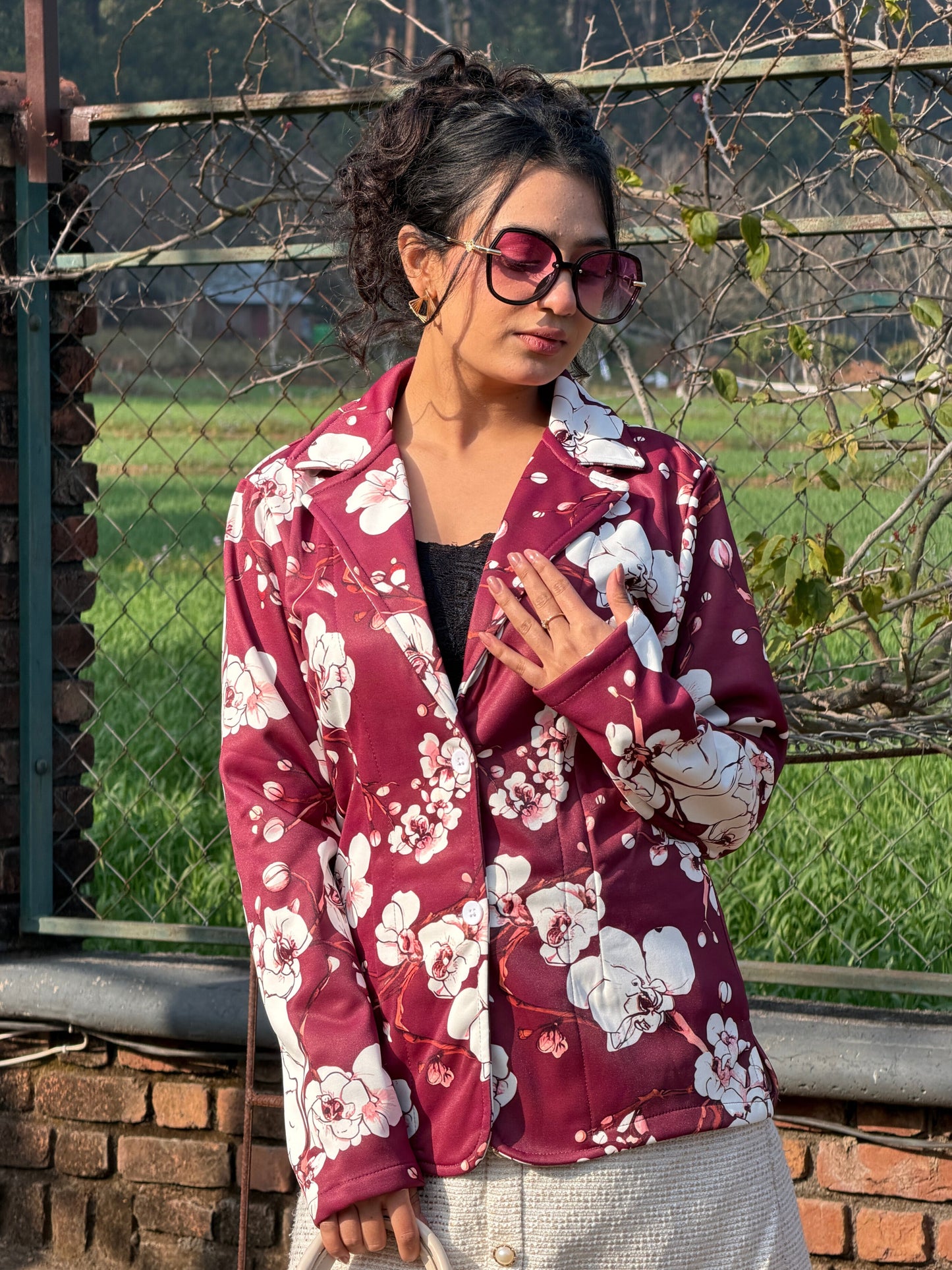 TANDUL Women Maroon Floral Printed Blazer