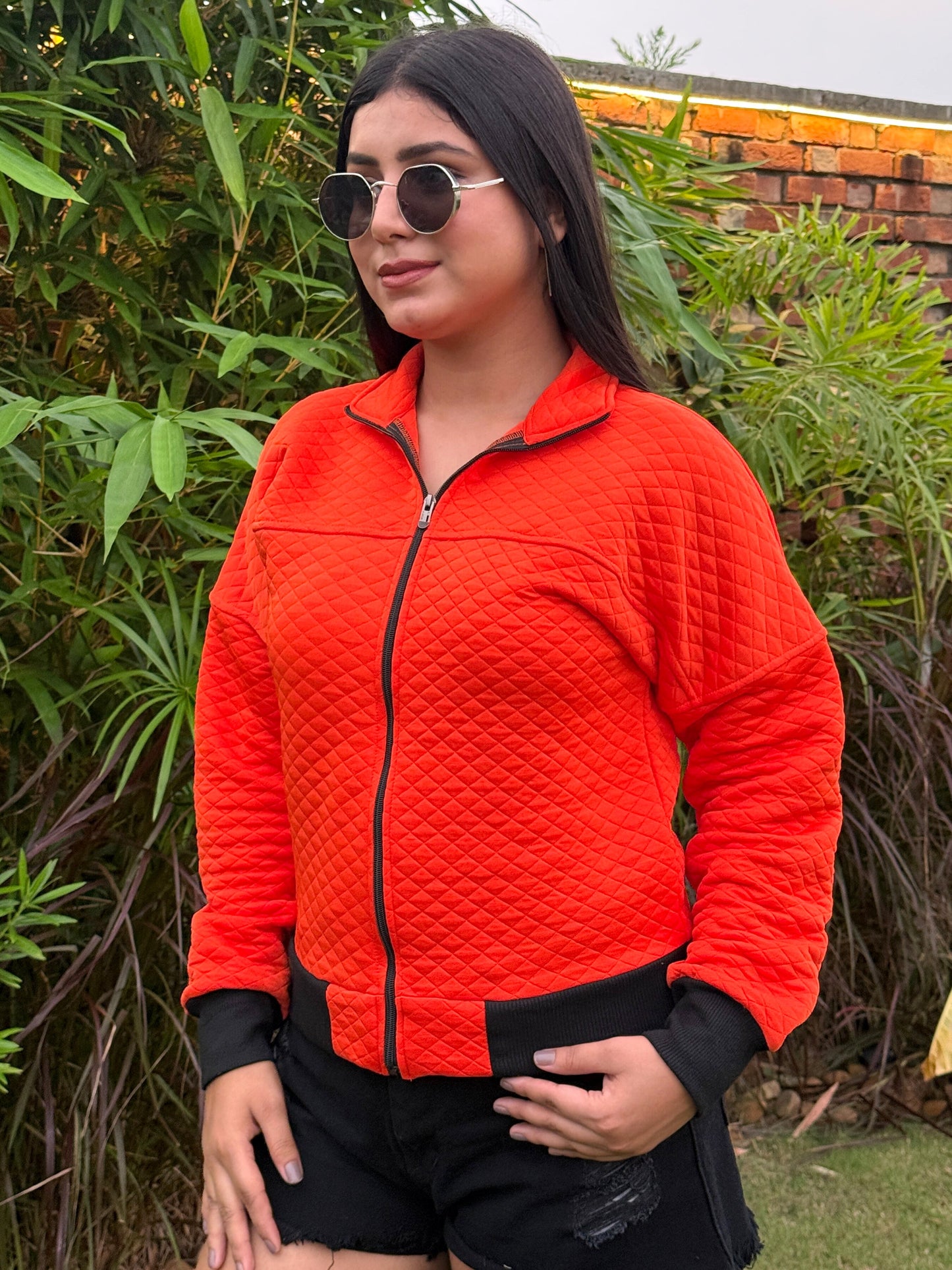 TANDUL Women Orange Quilt Jacket