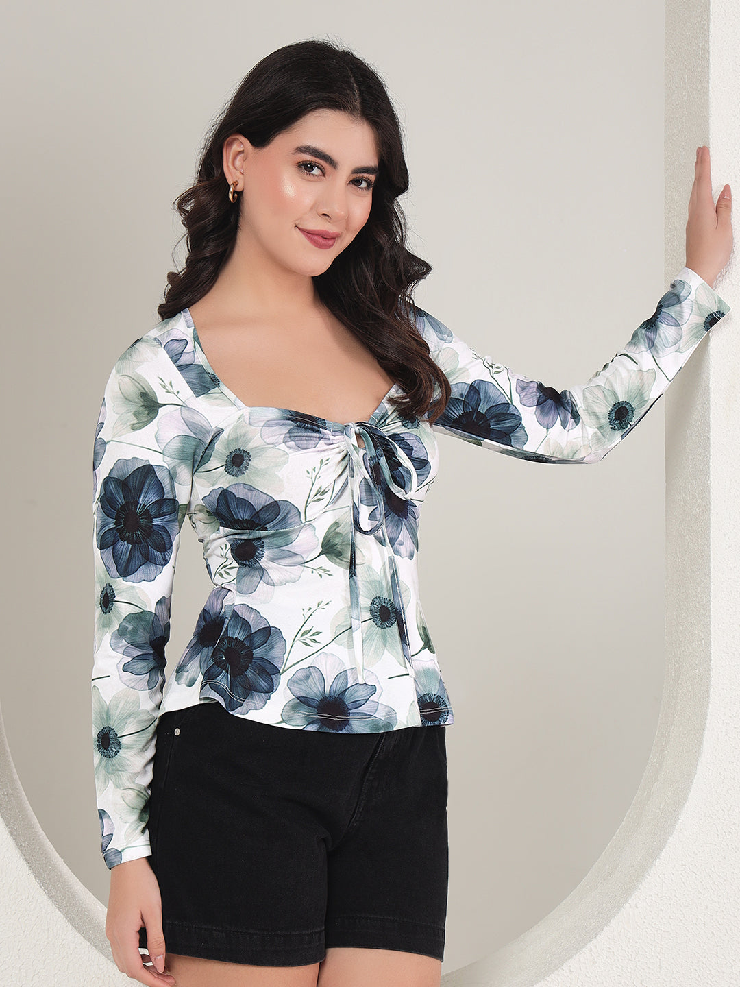 TANDUL  Casual Regular Sleeves Floral Print Women White Top