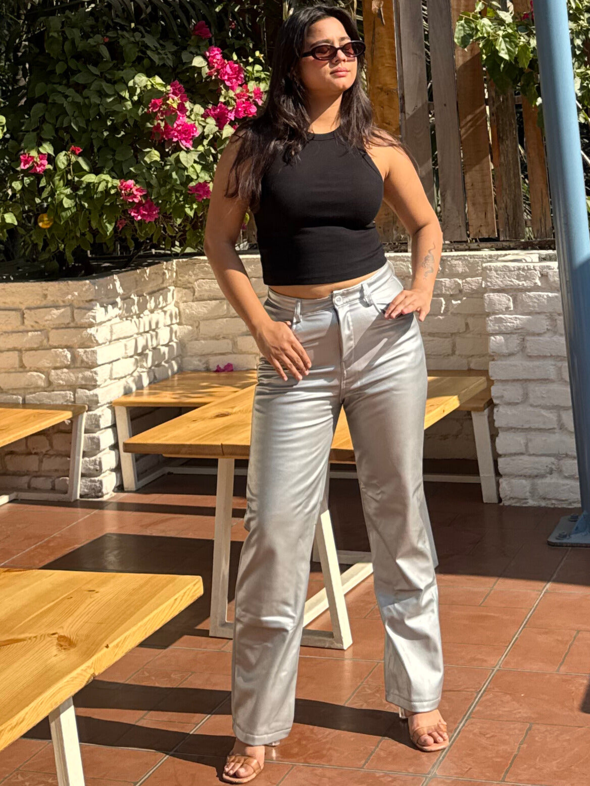 TANDUL  Women Regular Fit Silver Faux Leather Trousers