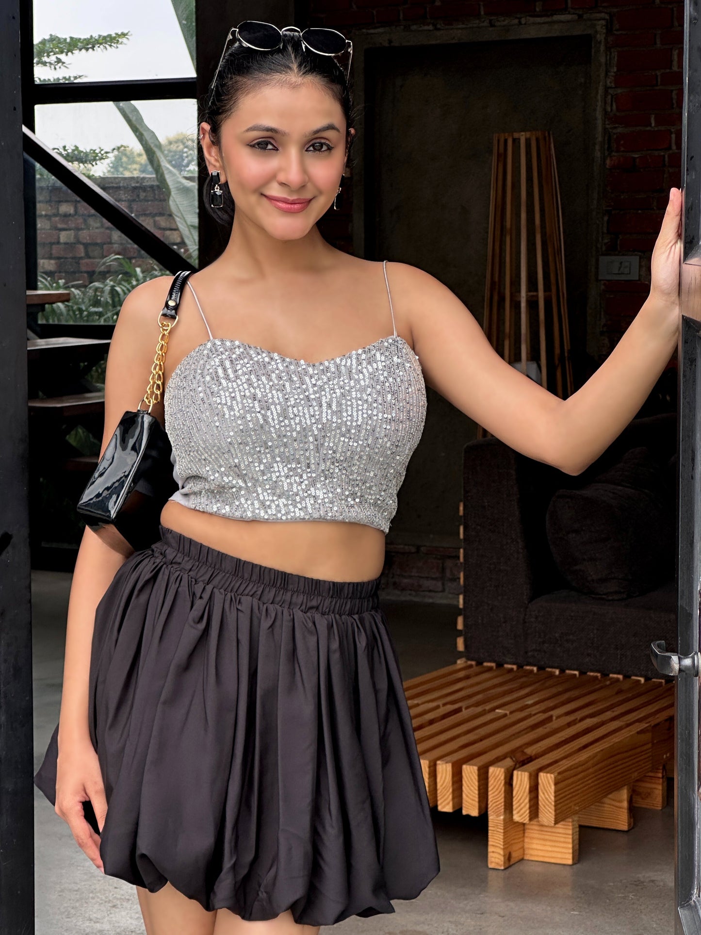 TANDUL Women Black Balloon Skirt