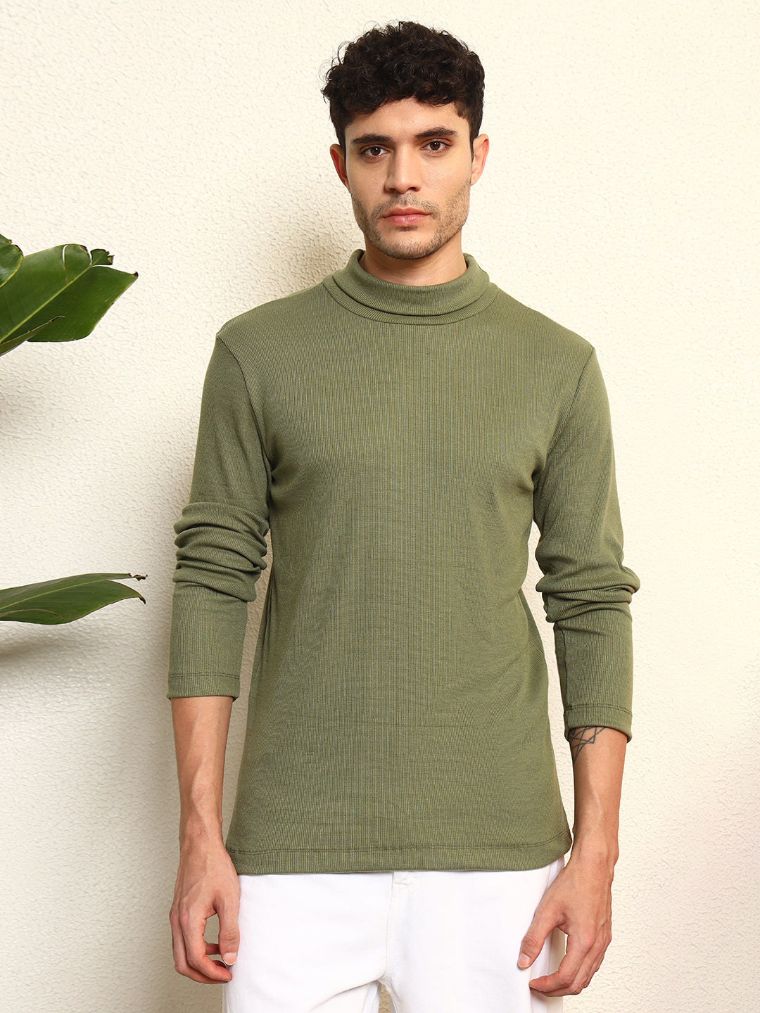 TANDUL Men Solid Turtle Neck Green Sweater