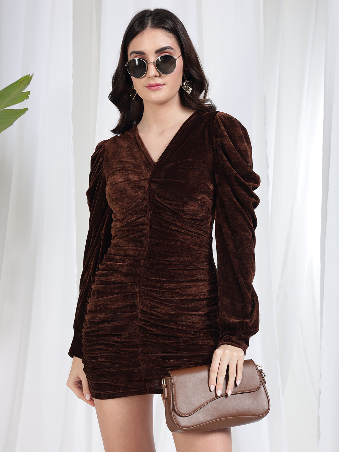 TANDUL Women Brown Velvet Dress