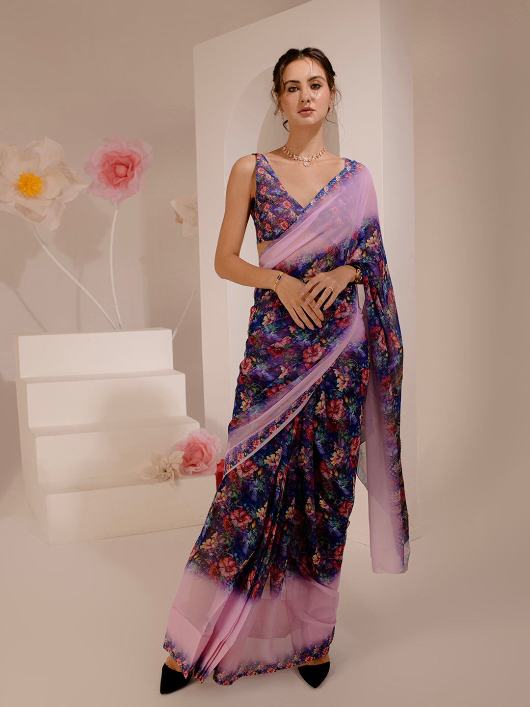 ELTIRE Exquisite Printed Bollywood Style Georgette Saree