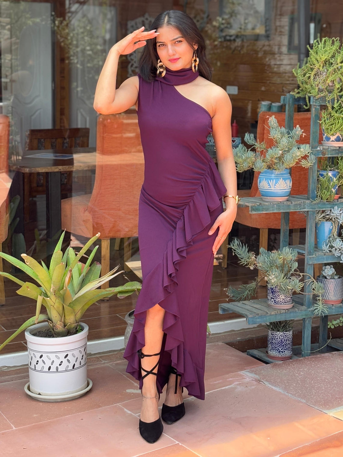 TANDUL Women Solid Purple Frills Dress