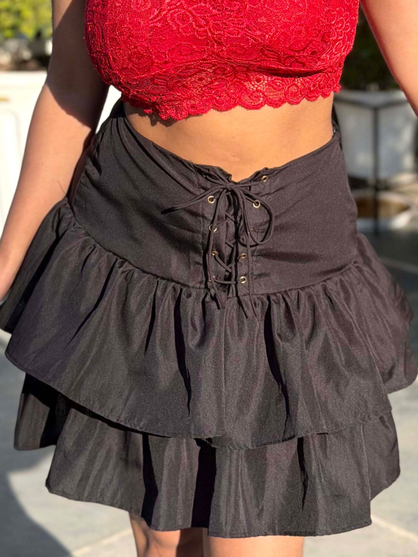 TANDUL Women Stunning Black Ruffled Skirt