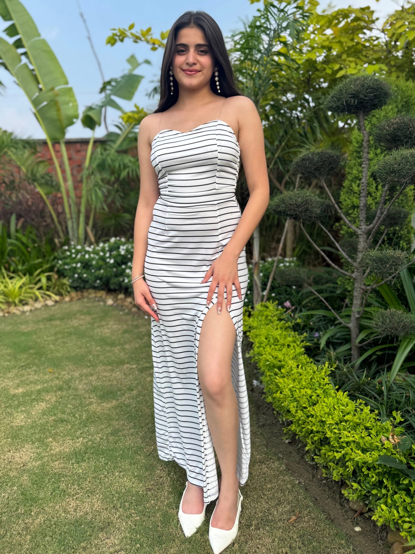 TANDUL Women Elegant Striped Long Dress