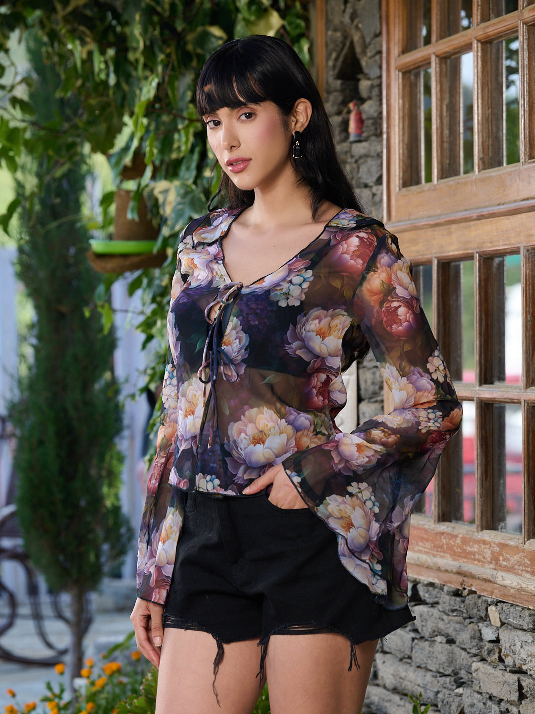 TANDUL Floral Printed Georgette Full Sleeve Top