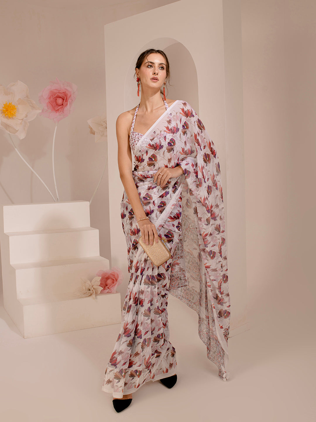 ELTIRE Exquisite Printed Bollywood Style Georgette Saree