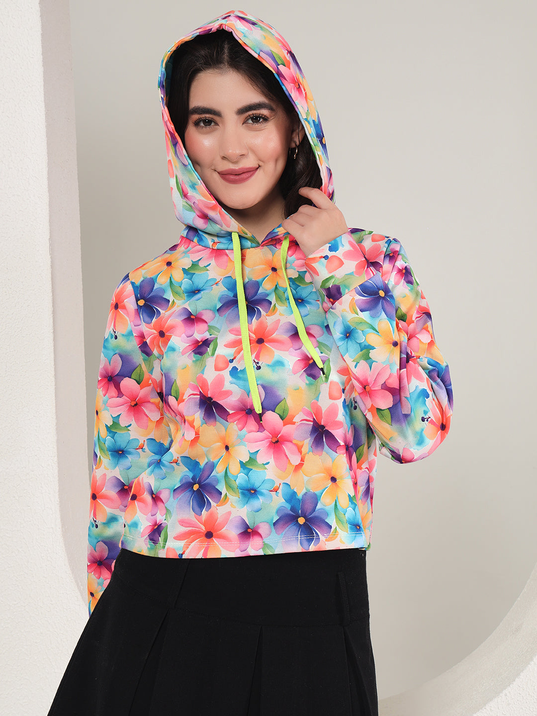 TANDUL  Women Full Sleeve Floral Print Hooded Sweatshirt